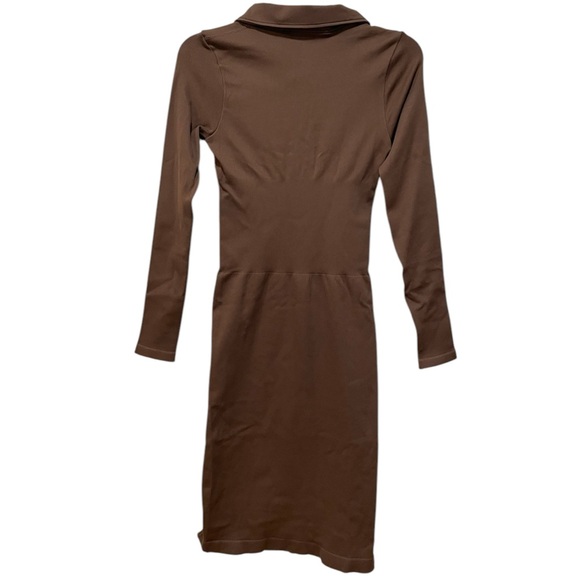 Elegant Brown, Quarter Zip, Ribbed, Body-con Dress - Size Medium - Picture 3 of 5